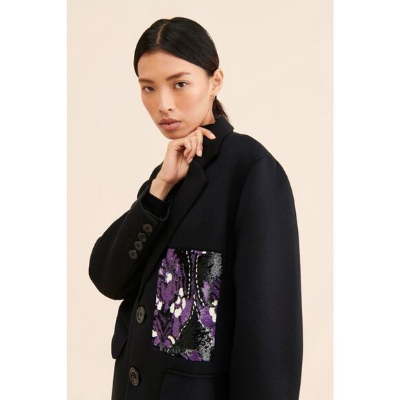 Dhruv Kapoor Coat Sequin Patch Overcoat Black $398 Retail SP - Picture 3 of 16